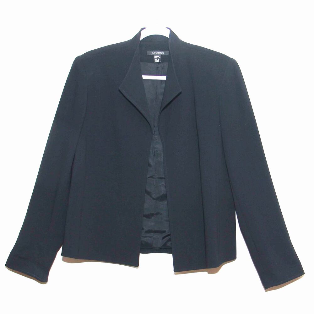 Vintage Louben Classic Black Open Front Blazer Jacket Size 10 Lined